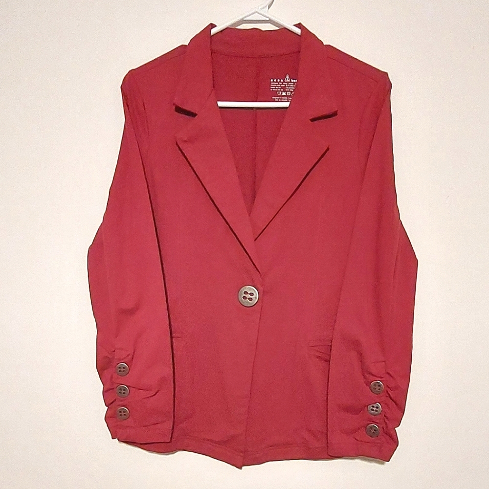 Neon Buddha Women's Pinky Red Button Front Long Sleeved Jacket EUC Size S